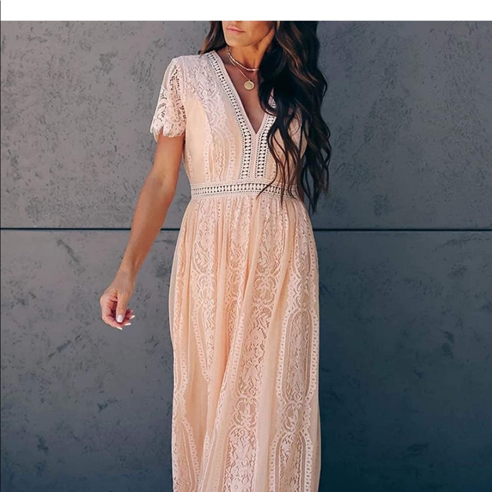Women's large V Neck, Floral Lace Wedding Dress.